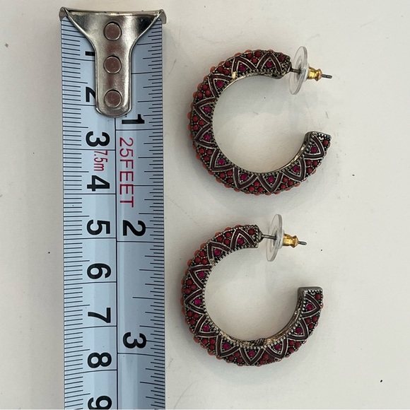 Vintage Coral and Bright Pink Hoop Earrings - Picture 5 of 5